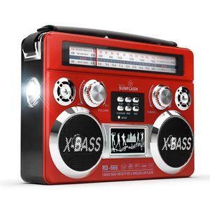 Red Portable Retro AM/FM/SW 3-Band Radio With Bluetooth & Flash Light Boombox